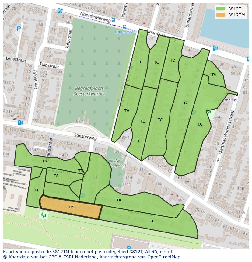 Afbeelding van het postcodegebied 3812 TM op de kaart.