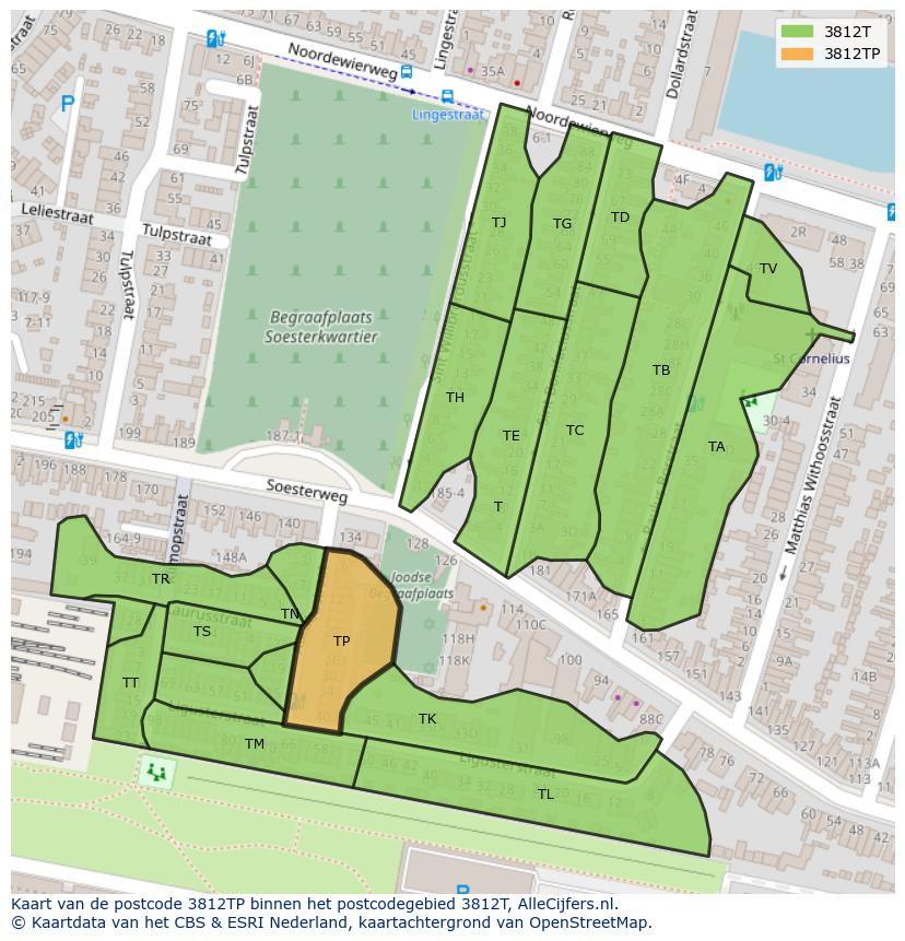 Afbeelding van het postcodegebied 3812 TP op de kaart.