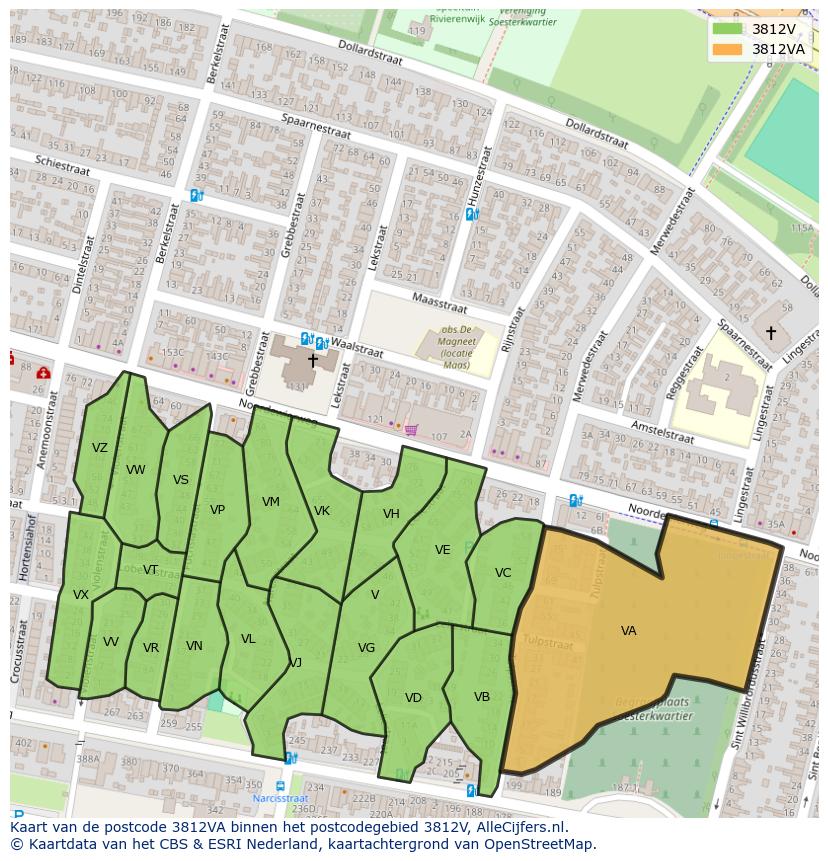 Afbeelding van het postcodegebied 3812 VA op de kaart.