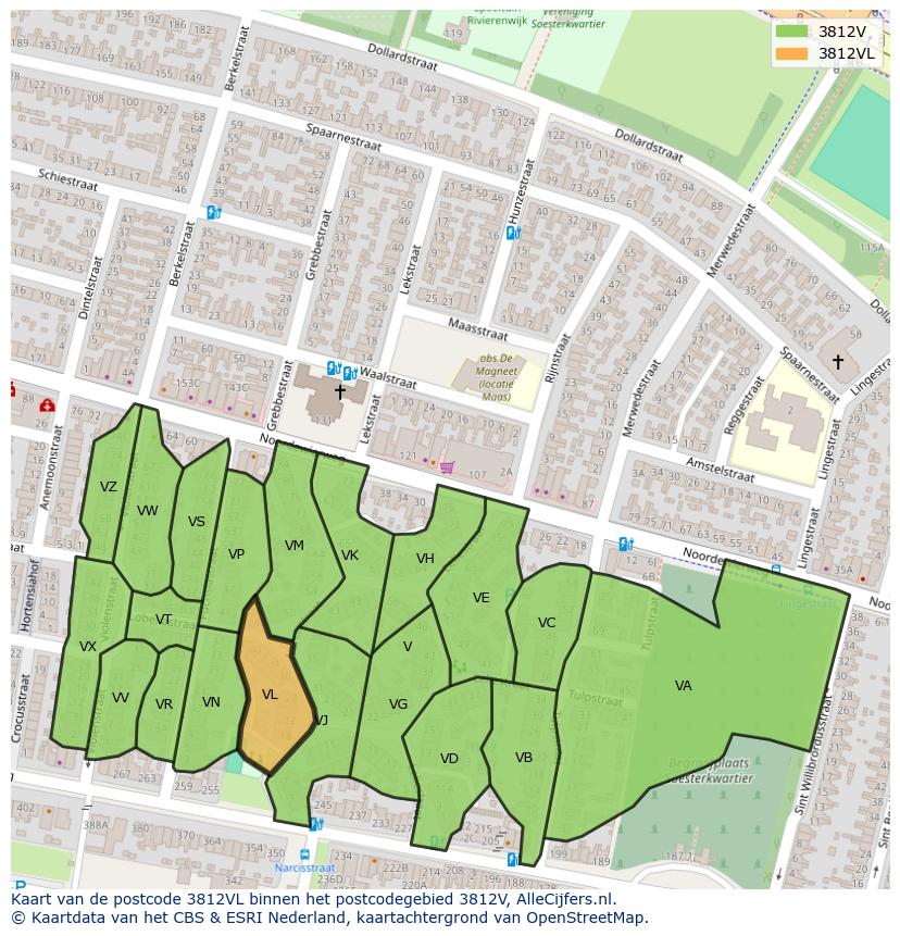 Afbeelding van het postcodegebied 3812 VL op de kaart.