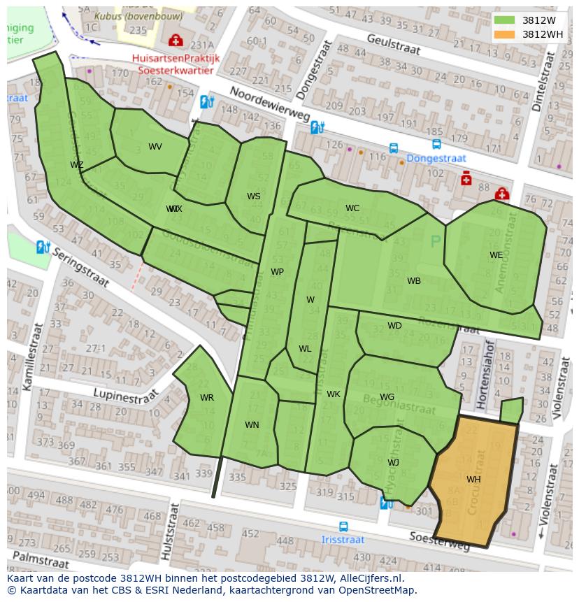 Afbeelding van het postcodegebied 3812 WH op de kaart.