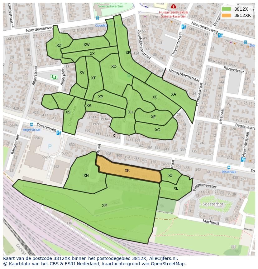 Afbeelding van het postcodegebied 3812 XK op de kaart.