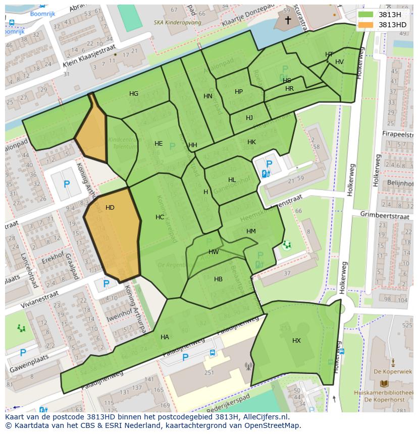 Afbeelding van het postcodegebied 3813 HD op de kaart.