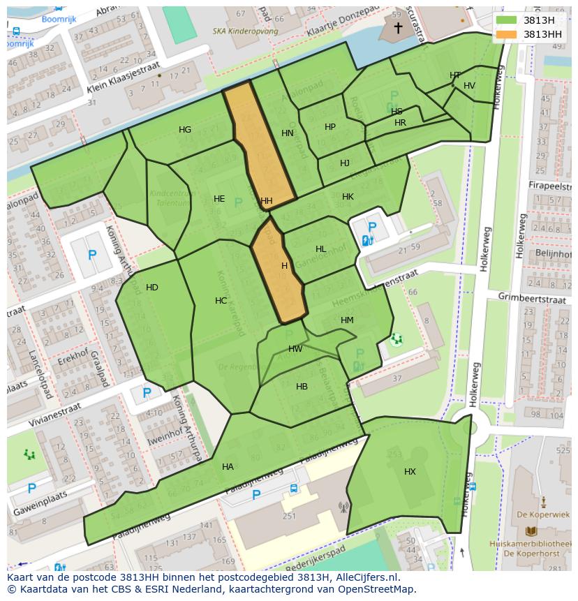 Afbeelding van het postcodegebied 3813 HH op de kaart.
