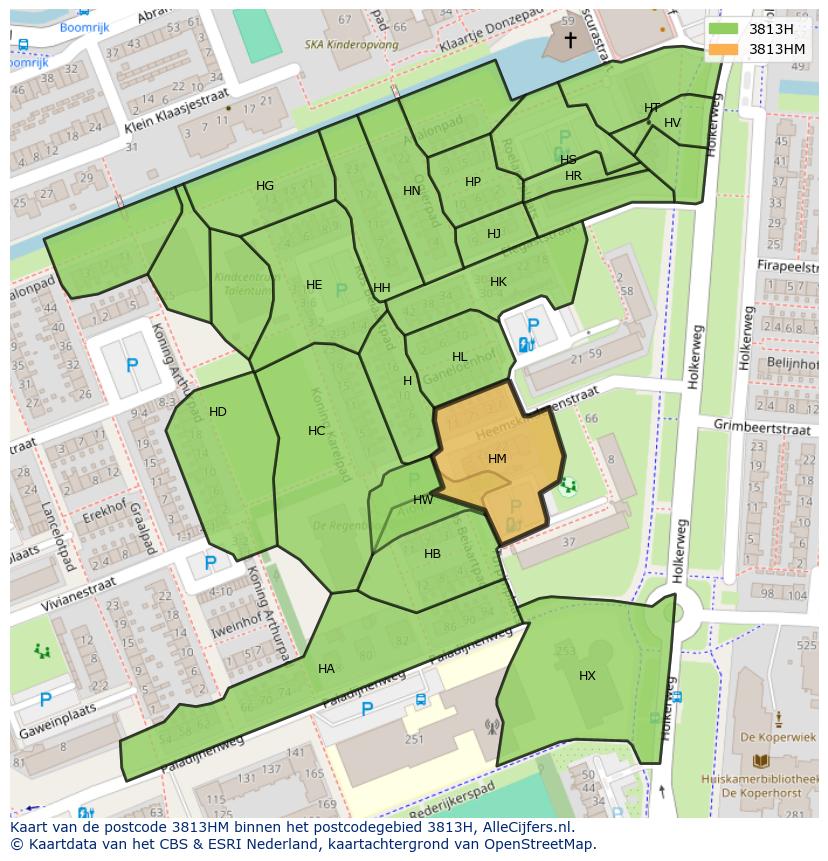 Afbeelding van het postcodegebied 3813 HM op de kaart.