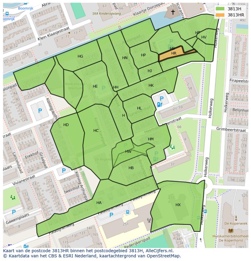 Afbeelding van het postcodegebied 3813 HR op de kaart.