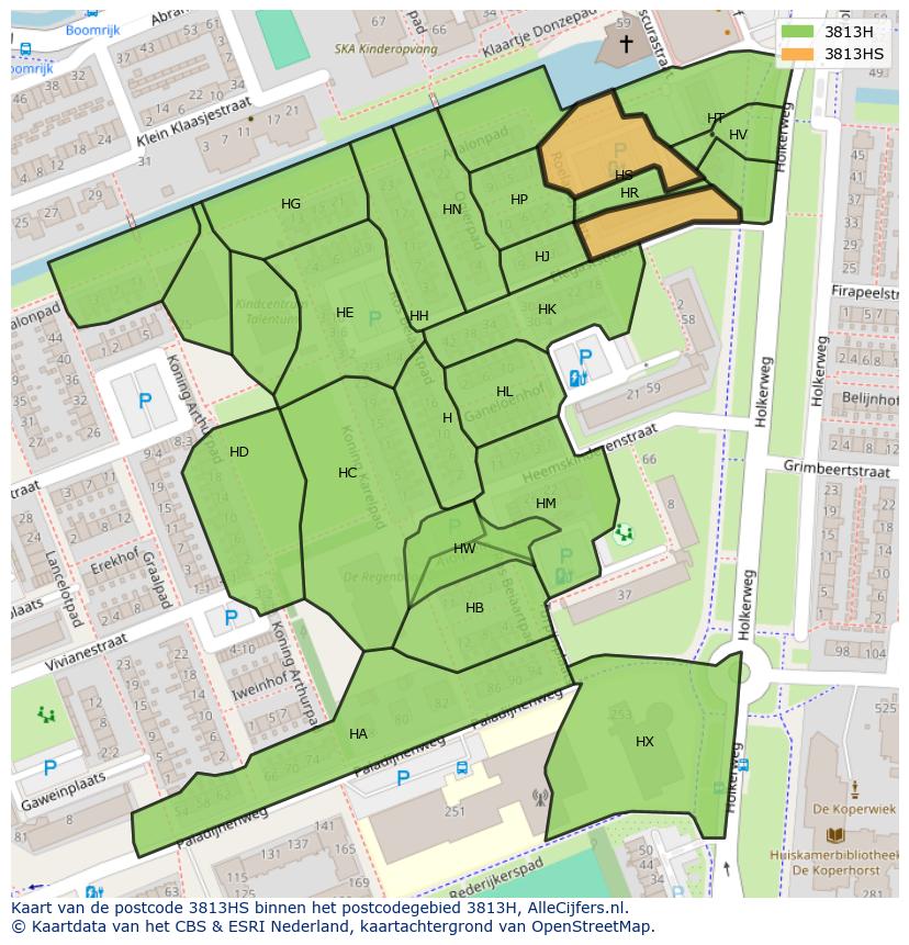 Afbeelding van het postcodegebied 3813 HS op de kaart.
