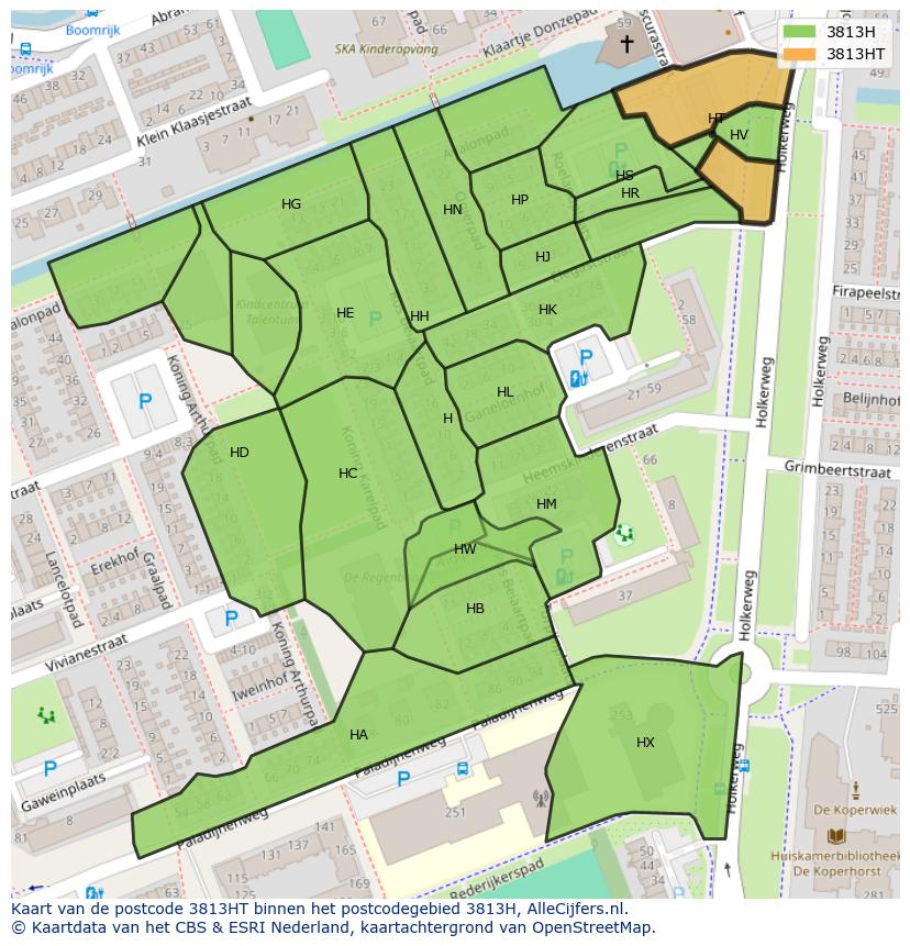 Afbeelding van het postcodegebied 3813 HT op de kaart.