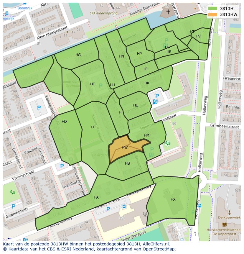 Afbeelding van het postcodegebied 3813 HW op de kaart.