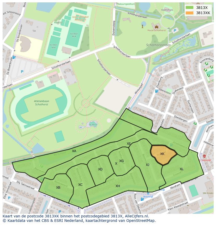Afbeelding van het postcodegebied 3813 XK op de kaart.
