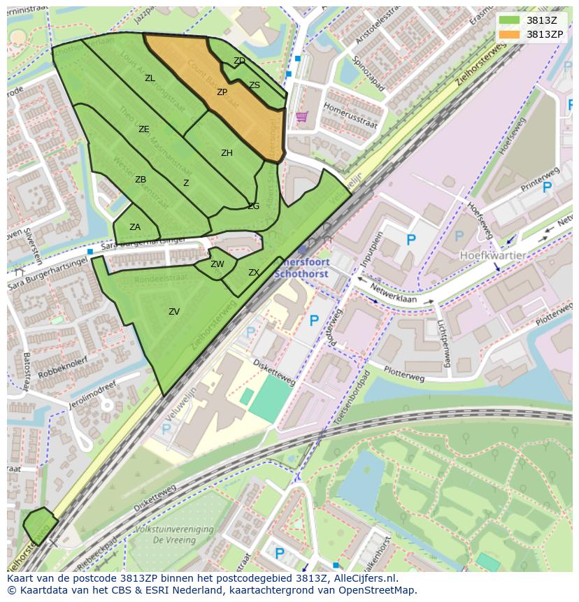 Afbeelding van het postcodegebied 3813 ZP op de kaart.
