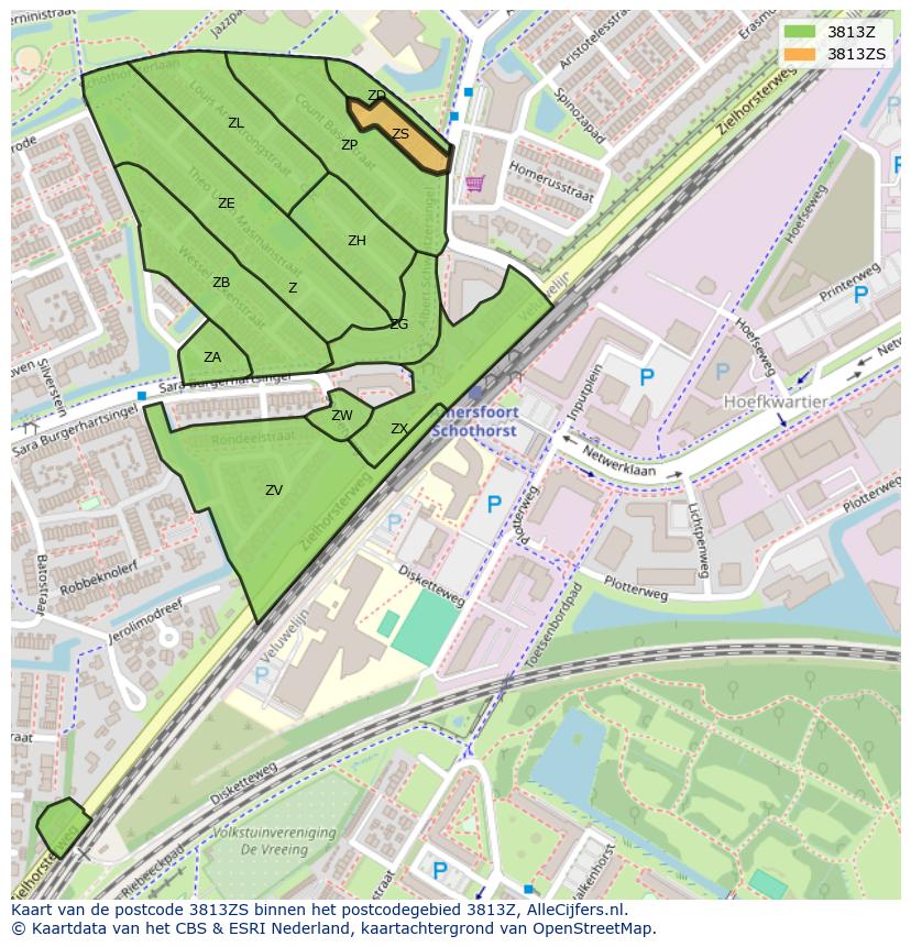 Afbeelding van het postcodegebied 3813 ZS op de kaart.
