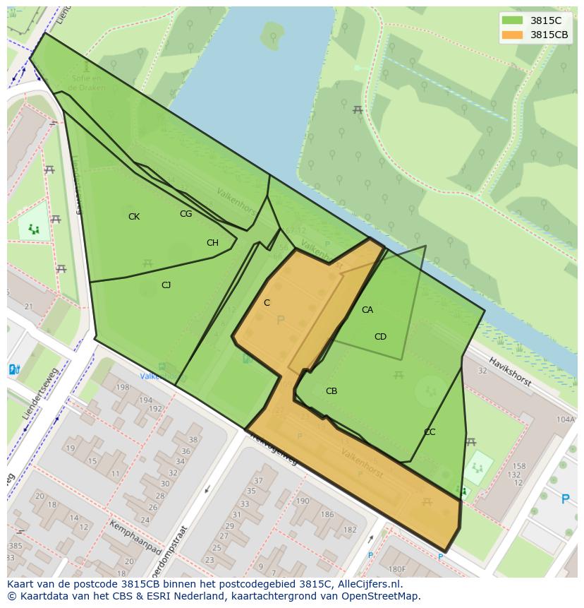 Afbeelding van het postcodegebied 3815 CB op de kaart.