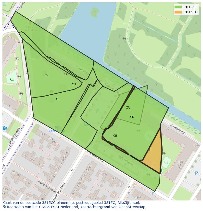 Afbeelding van het postcodegebied 3815 CC op de kaart.