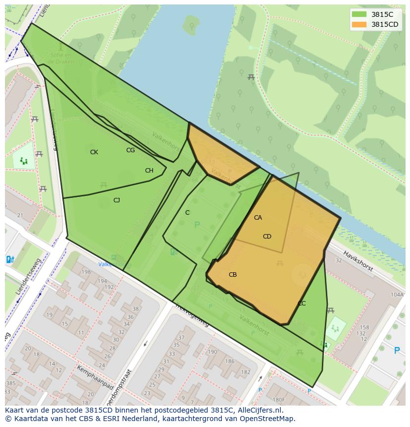 Afbeelding van het postcodegebied 3815 CD op de kaart.