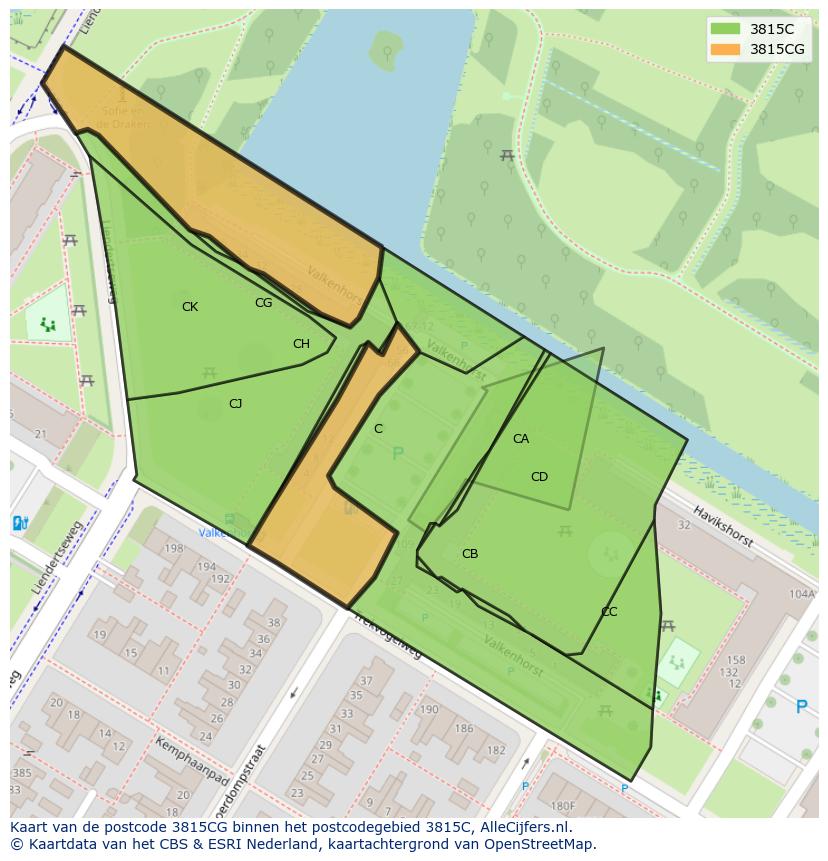 Afbeelding van het postcodegebied 3815 CG op de kaart.