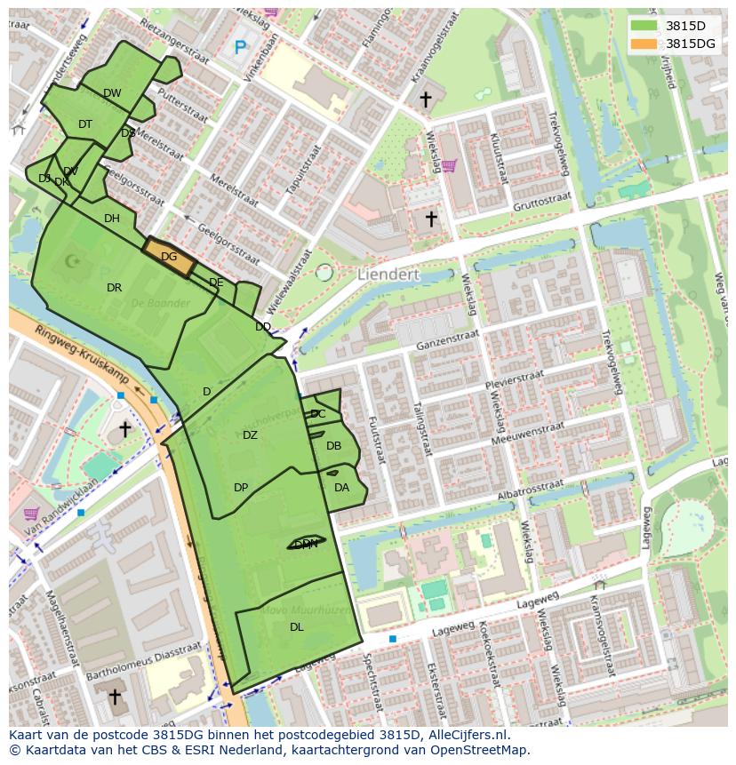 Afbeelding van het postcodegebied 3815 DG op de kaart.