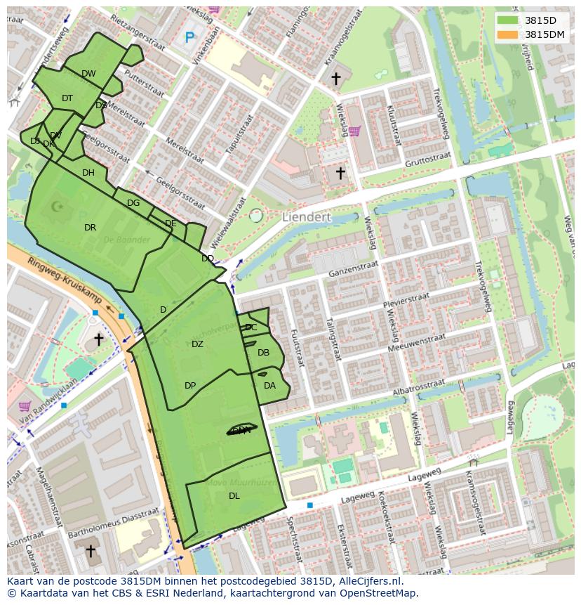 Afbeelding van het postcodegebied 3815 DM op de kaart.
