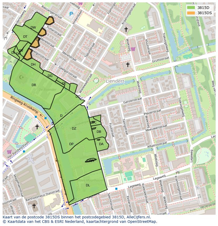 Afbeelding van het postcodegebied 3815 DS op de kaart.