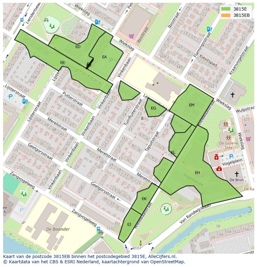 Afbeelding van het postcodegebied 3815 EB op de kaart.