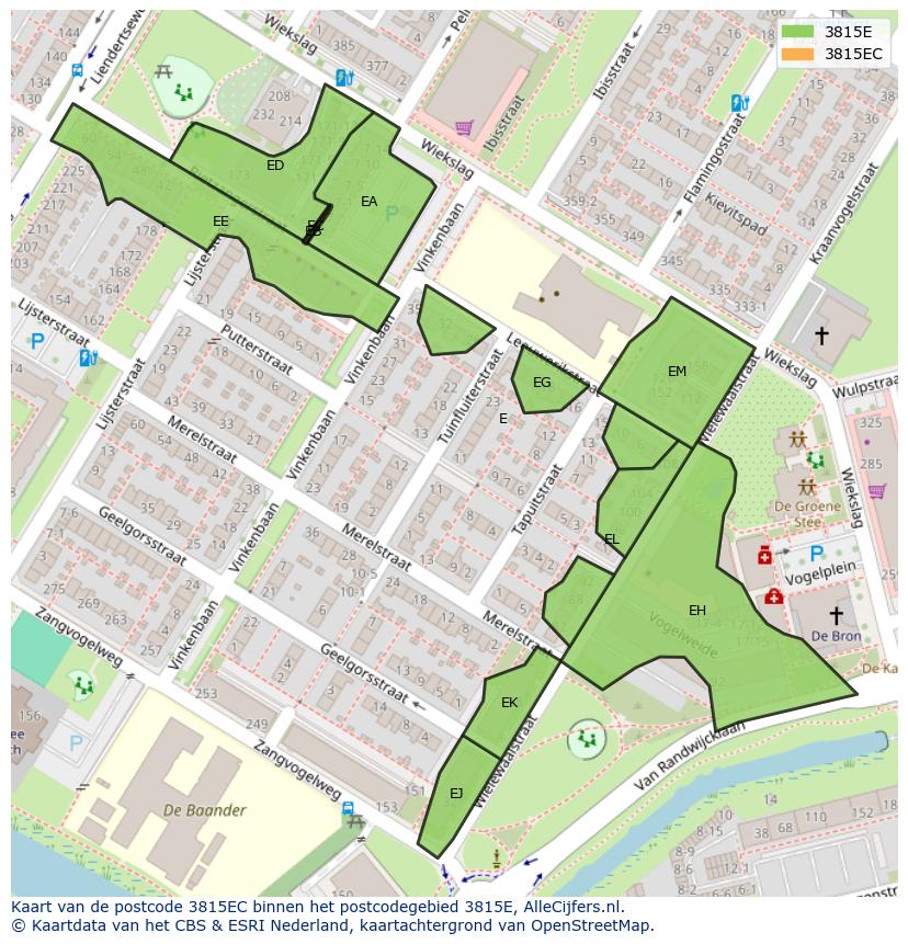Afbeelding van het postcodegebied 3815 EC op de kaart.