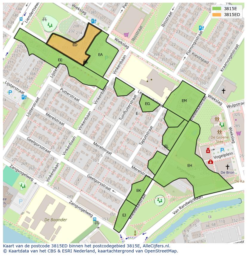 Afbeelding van het postcodegebied 3815 ED op de kaart.