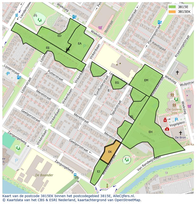Afbeelding van het postcodegebied 3815 EK op de kaart.