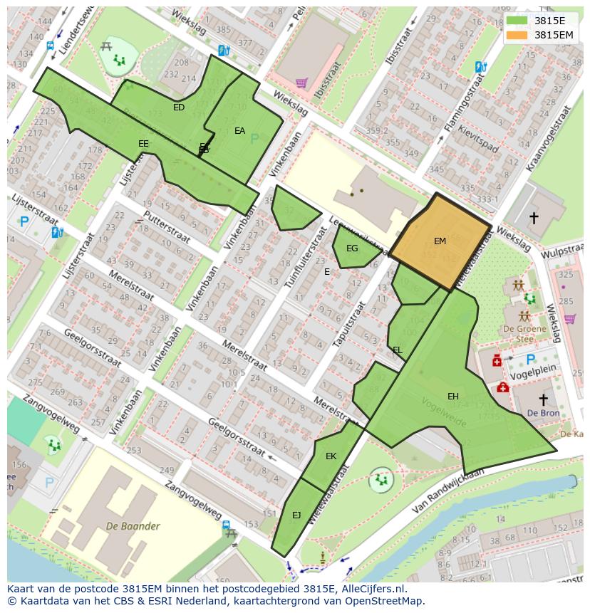 Afbeelding van het postcodegebied 3815 EM op de kaart.
