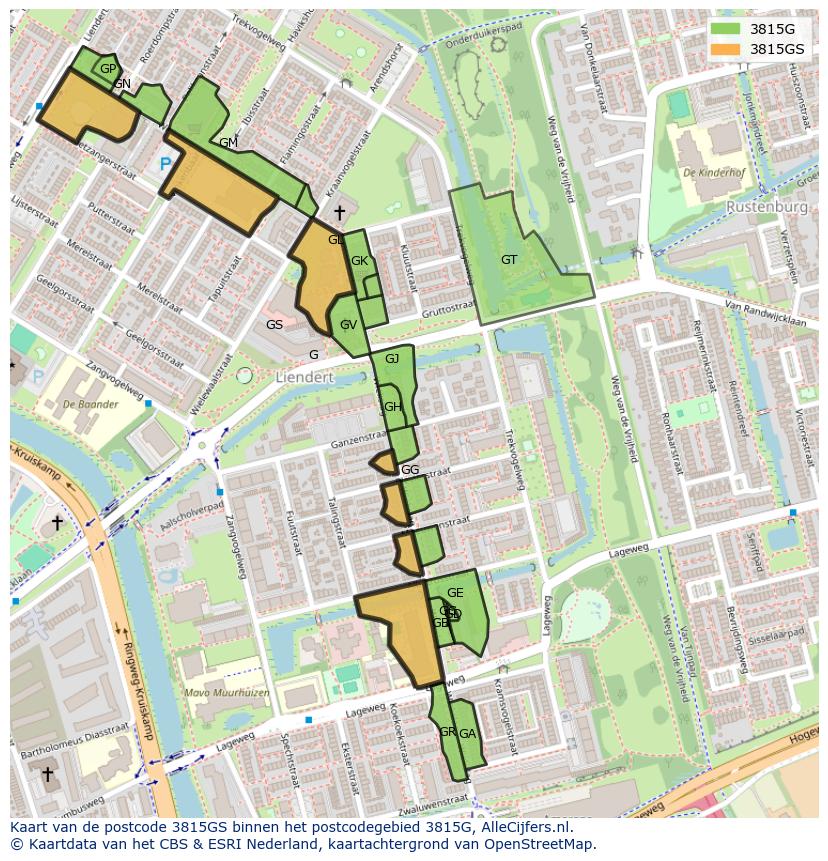 Afbeelding van het postcodegebied 3815 GS op de kaart.