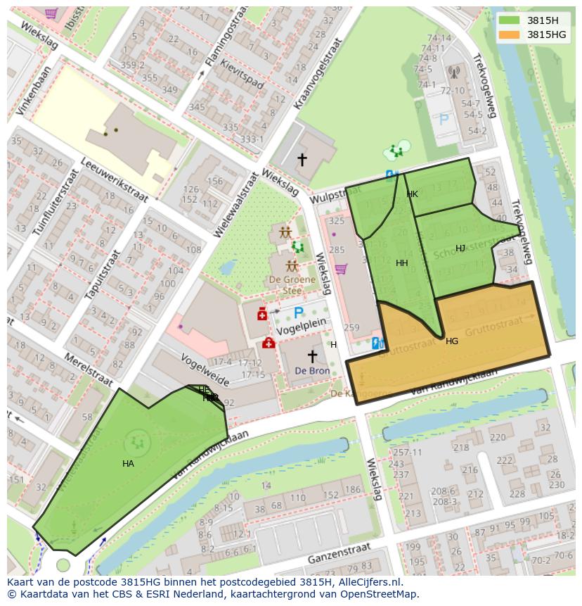Afbeelding van het postcodegebied 3815 HG op de kaart.