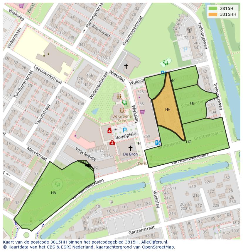 Afbeelding van het postcodegebied 3815 HH op de kaart.