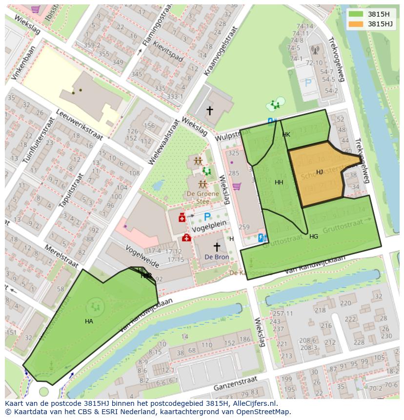 Afbeelding van het postcodegebied 3815 HJ op de kaart.