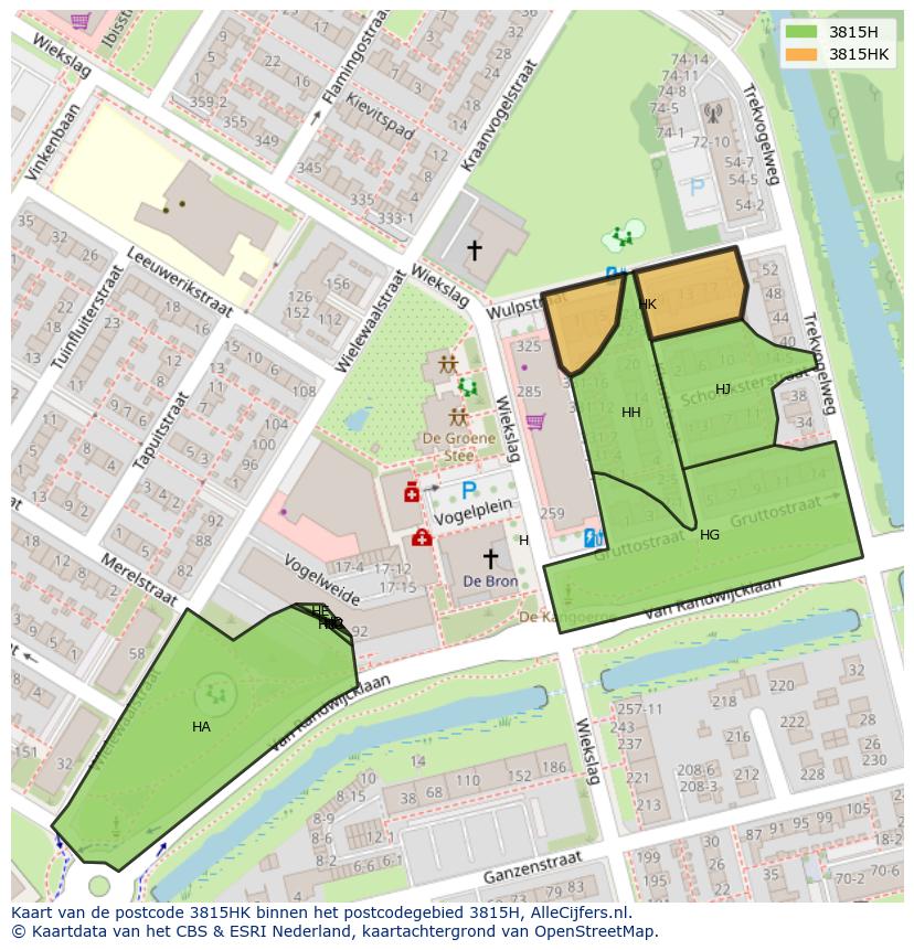 Afbeelding van het postcodegebied 3815 HK op de kaart.