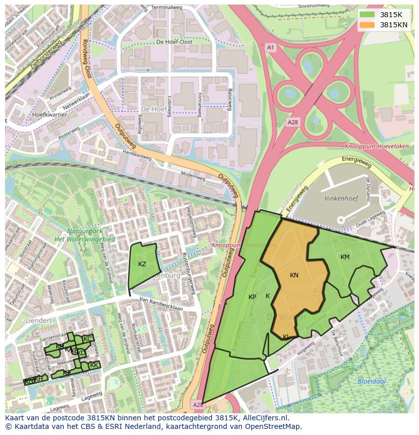 Afbeelding van het postcodegebied 3815 KN op de kaart.