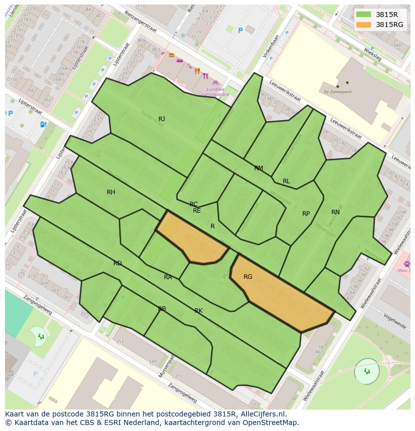 Afbeelding van het postcodegebied 3815 RG op de kaart.