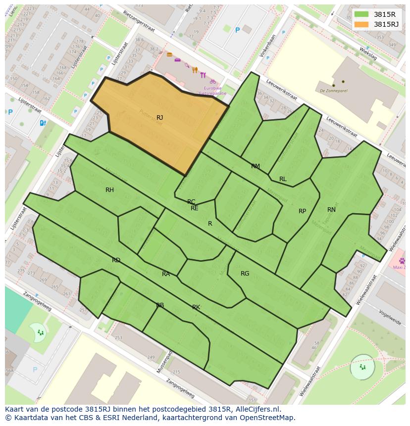 Afbeelding van het postcodegebied 3815 RJ op de kaart.