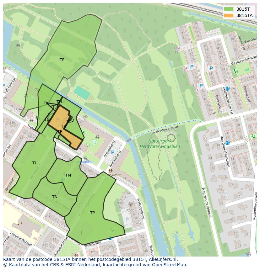 Afbeelding van het postcodegebied 3815 TA op de kaart.