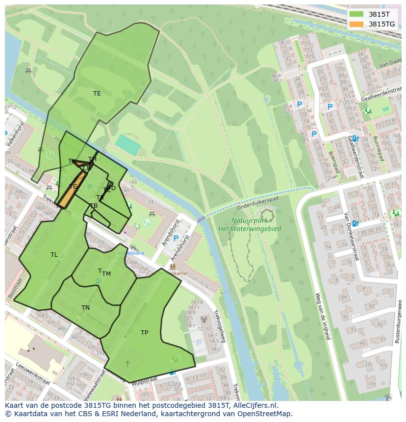 Afbeelding van het postcodegebied 3815 TG op de kaart.