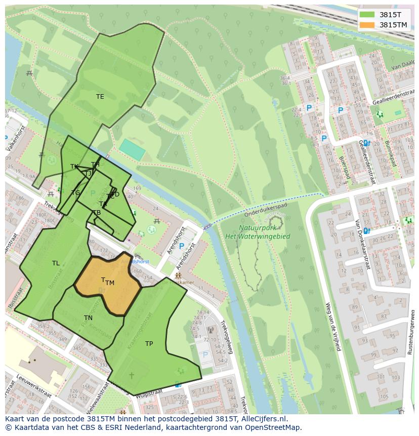 Afbeelding van het postcodegebied 3815 TM op de kaart.