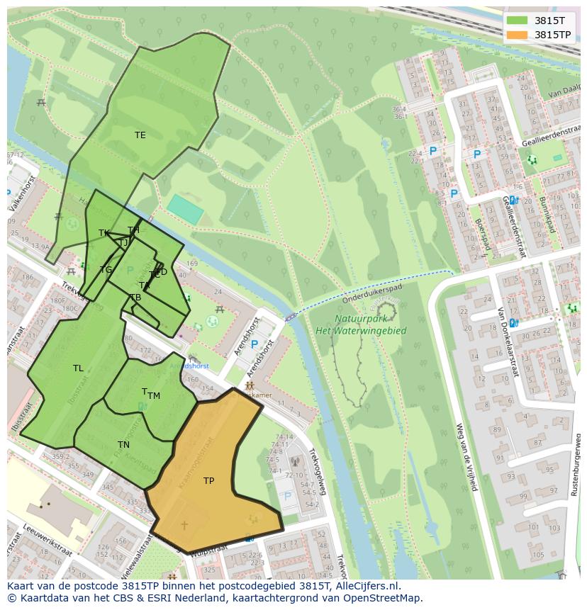 Afbeelding van het postcodegebied 3815 TP op de kaart.