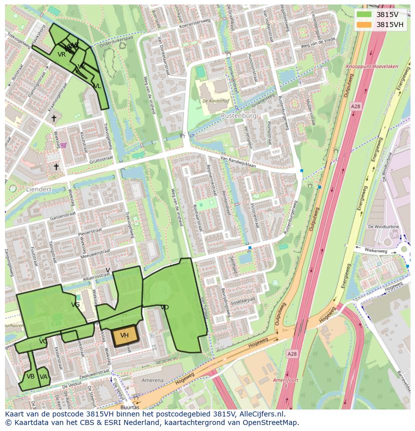 Afbeelding van het postcodegebied 3815 VH op de kaart.
