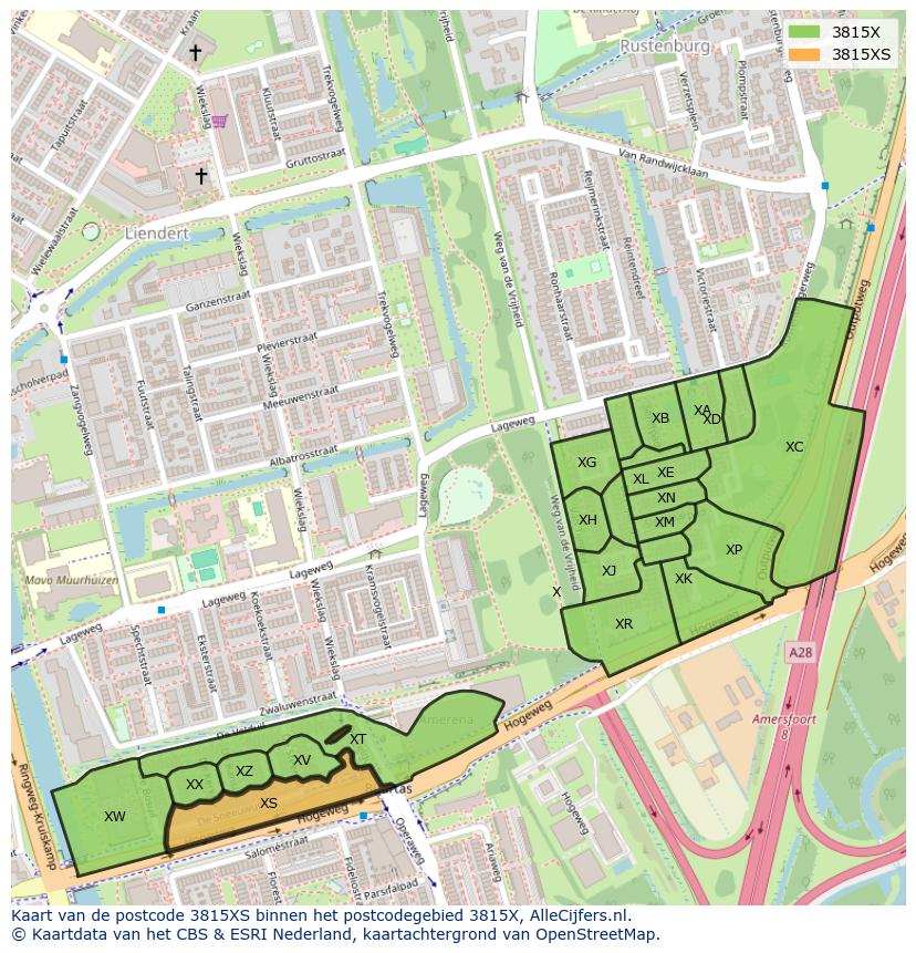 Afbeelding van het postcodegebied 3815 XS op de kaart.