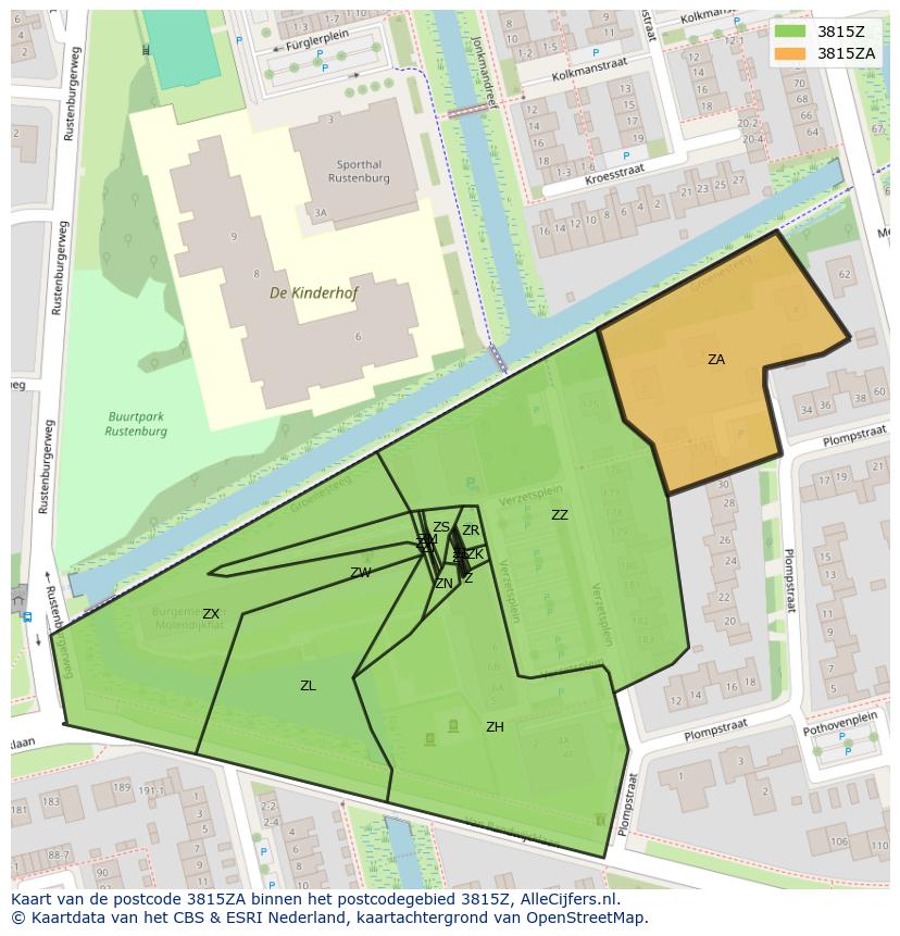 Afbeelding van het postcodegebied 3815 ZA op de kaart.