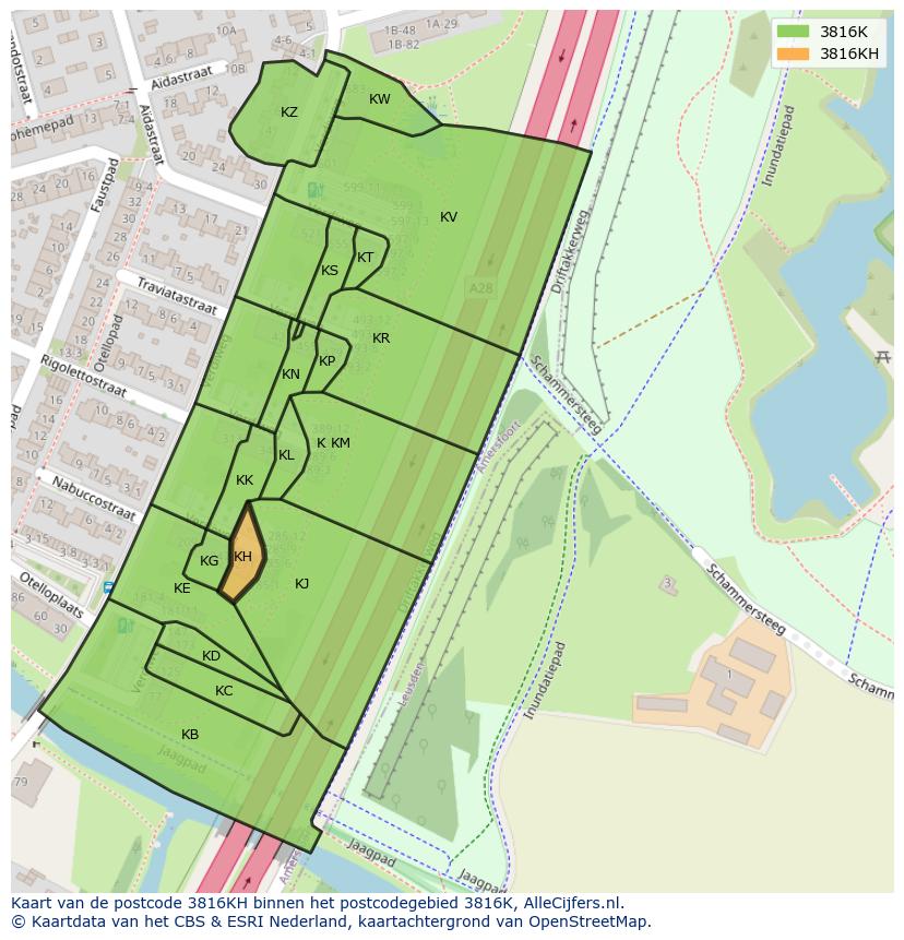 Afbeelding van het postcodegebied 3816 KH op de kaart.
