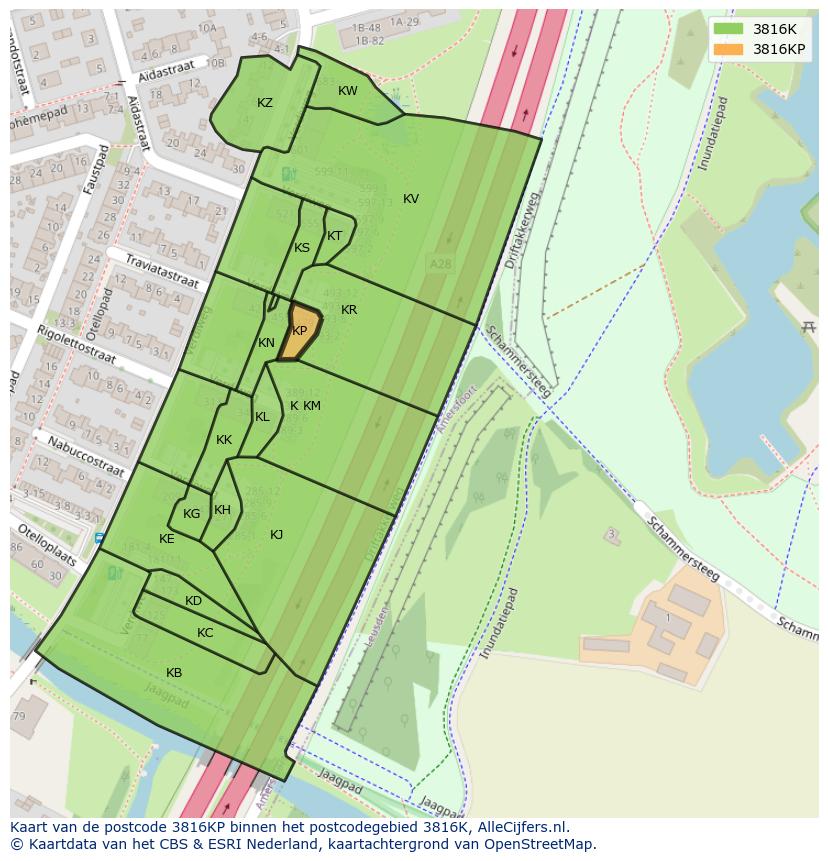 Afbeelding van het postcodegebied 3816 KP op de kaart.