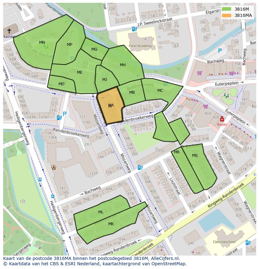 Afbeelding van het postcodegebied 3816 MA op de kaart.