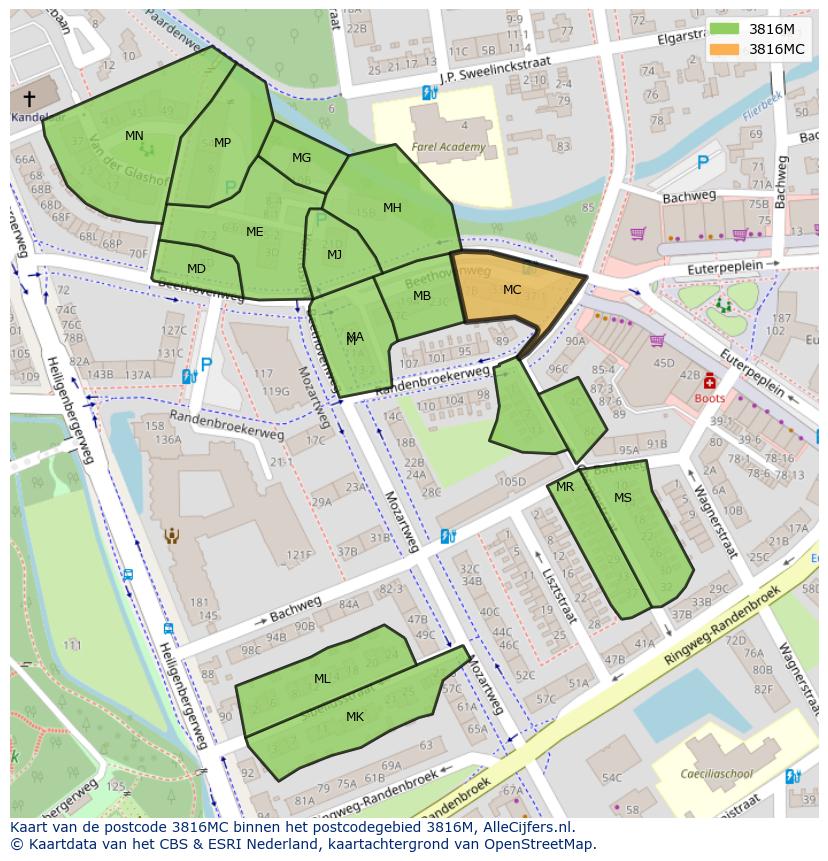 Afbeelding van het postcodegebied 3816 MC op de kaart.