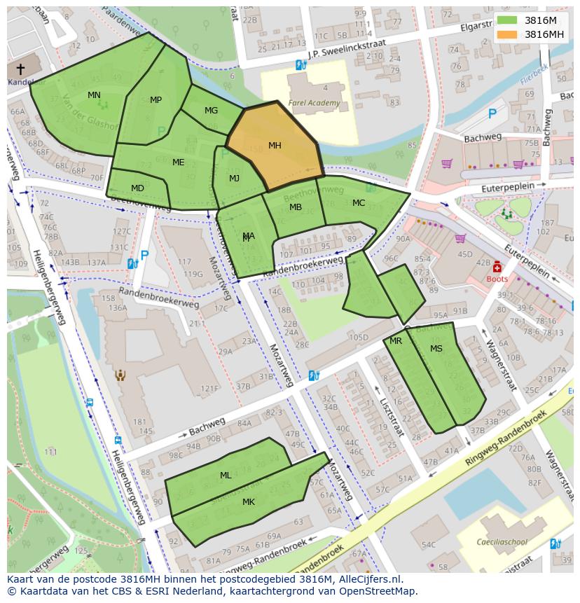 Afbeelding van het postcodegebied 3816 MH op de kaart.