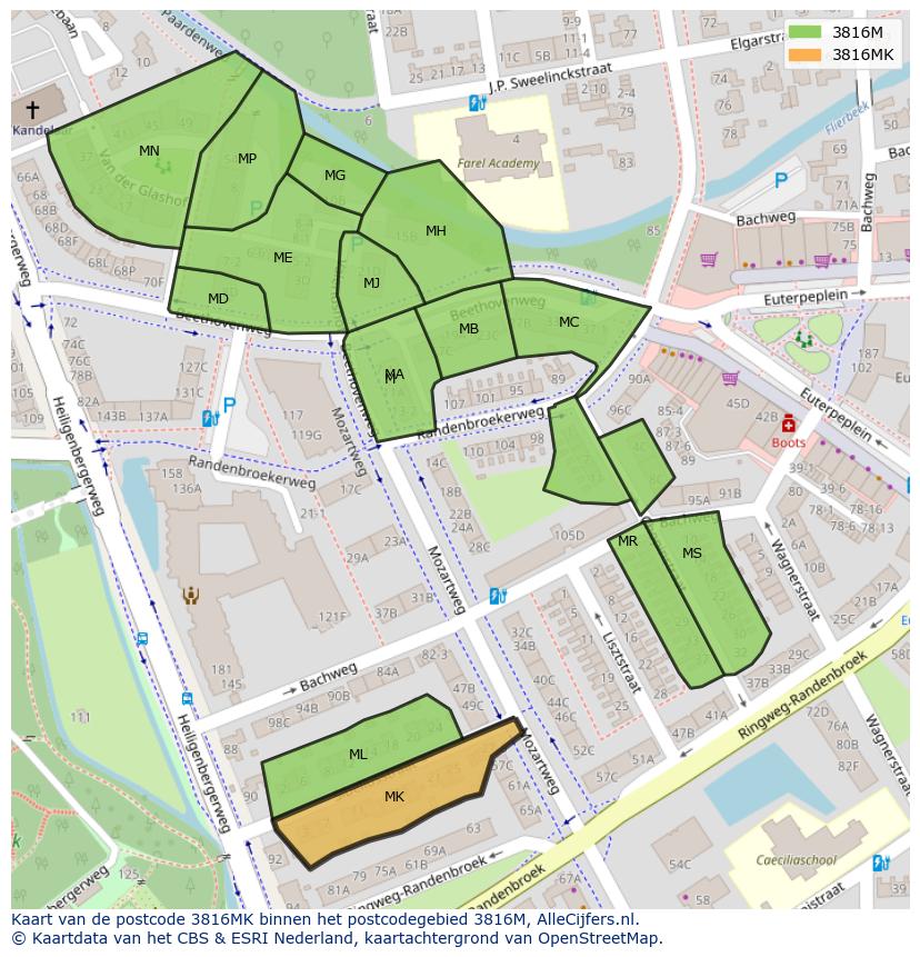 Afbeelding van het postcodegebied 3816 MK op de kaart.
