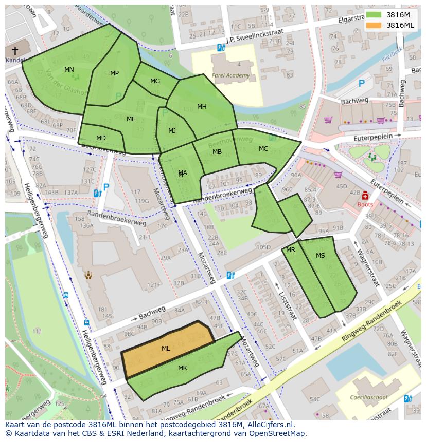 Afbeelding van het postcodegebied 3816 ML op de kaart.